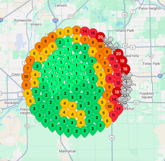 Google Maps showing dominant local coverage with multiple ranking positions